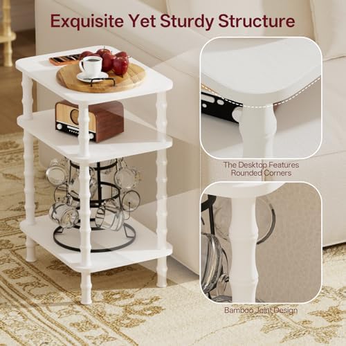 Side Table,Living Room End Tables with 3-Tier,Small Nightstand Table for Small Spaces,Sofa Side,Bedside, Bathroom,Coffee Table,Modern Bedside Table,Stable Frame,Easy Set Up (White) - Image 4