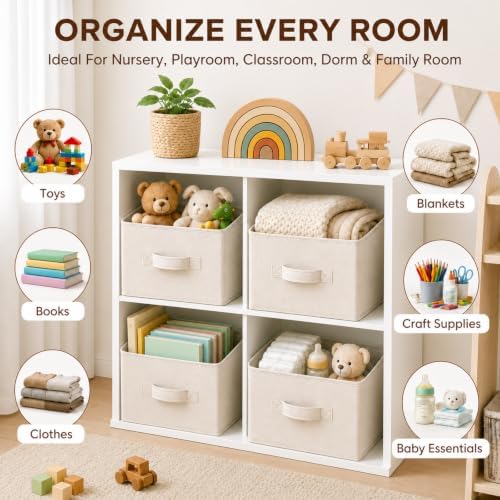 Yinder 4 Pcs Cube Storage Bin, Beige 14''x10''x8'' Storage Cubes - Image 5