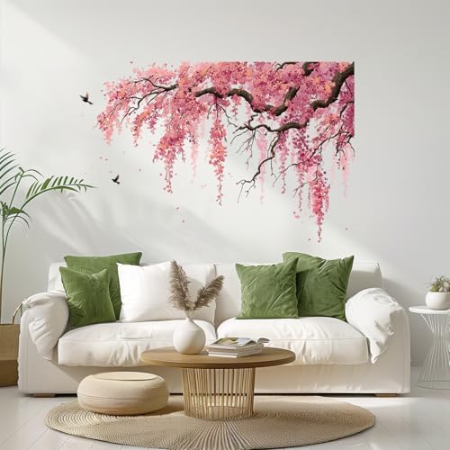 ANNA QUEEN Pink Sakura Tree Branch Wall Decals | Peel and Stick Cherry Blossom Wall Stickers – Removable Watercolor Floral Vinyl Wall Art for Bedroom, Living Room, Office & Window Décor by ANNAQUEEN