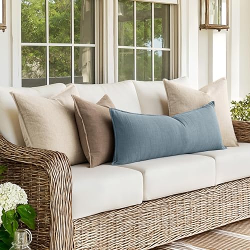 MIULEE Decorative Linen Lumbar Pillow Cover 14x36 Inch Blue Grey - Image 6