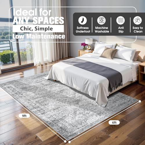 Aelenmu 6x9 Area Rugs for Living Room Washable Bedroom Dining Room Grey - Image 2