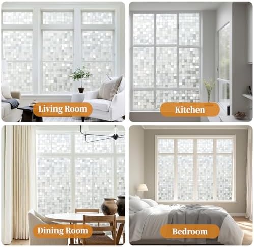 Window Privacy Film Frosted Glass Window Film Decorative, Removable Static Cling Heat Blocking Sun Blocker Front Door Window Covering for Bathroom Home Office (Mosaic, 17.5" x 78.7") - Image 7