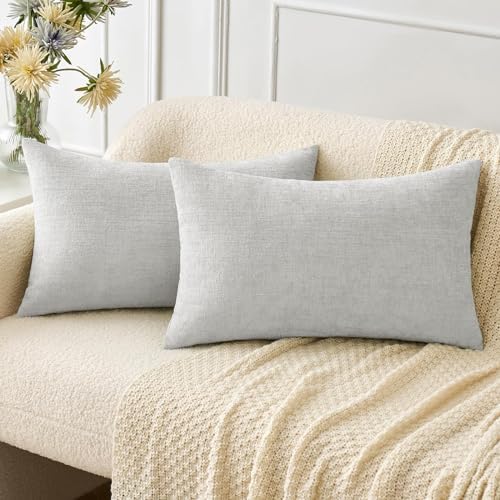MIULEE Soft Chenille Lumbar Throw Pillow Covers Light Gray 12x20 Pack of 2 by MIULEE