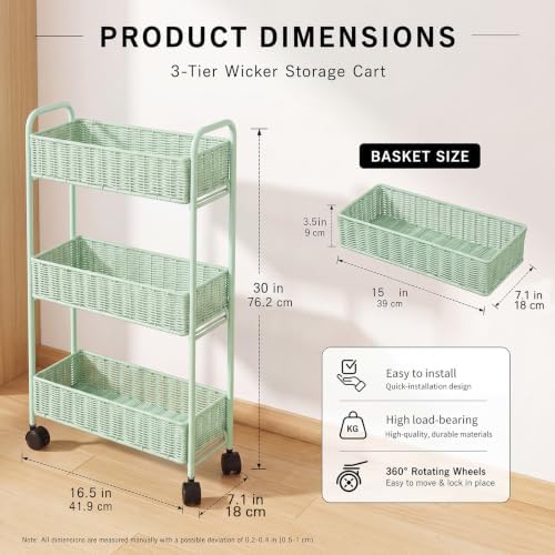 FOCHIER F Utility Slim Storage Cart,3-Tier Rolling Kitchen Office Laundry Room Cart with Wheels,Mobile Shelving Unit Organizer for Living Room,Bathroom, Baby Diaper,Art,Dining Room Narrow Places - Image 2