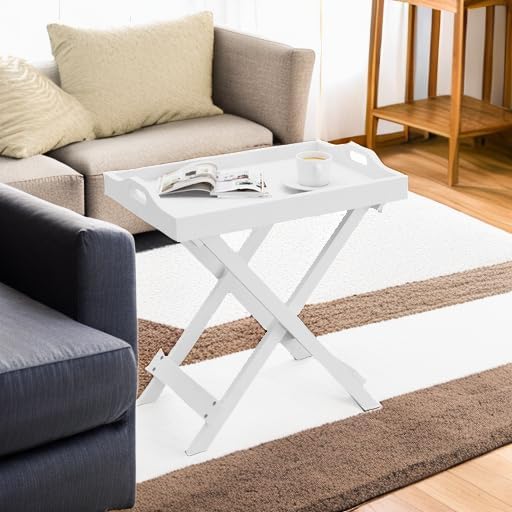 Lavish Home Folding TV Tray Table with Removable Tray Top, White, 22 Inch - Image 5