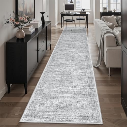 Soalmost Runner Rug 2x12 Washable Non-Slip Hallway Kitchen Runners Grey by Soalmost
