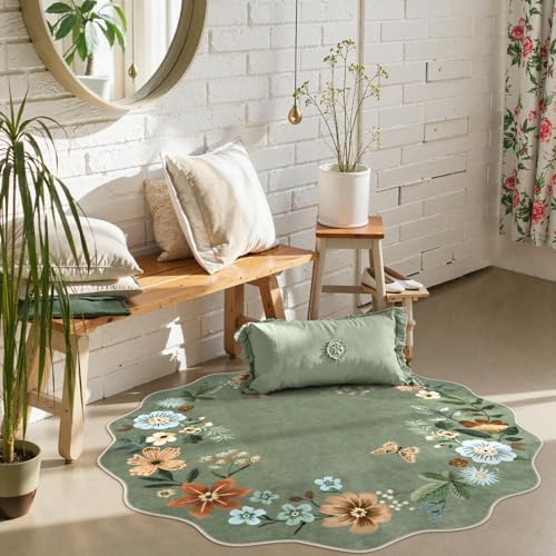 Lahome Floral Circle Round Area Rugs, Washable Small Round Rug 3ft Non-Slip - Image 2