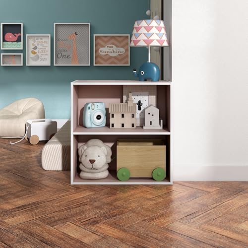 Homes: Inside + Out Apexa 2-Tier Cube Storage Organizer Shelves, Stackable Wood Bookcase Fits Cubby Bins for Organization, Dorm Teen Room Decor & Home Office, Light Pink - Image 2