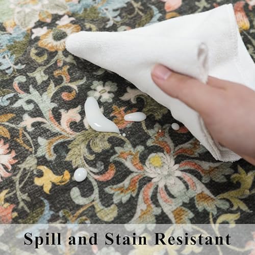 Washable 2x3 Entryway Area Rugs: Vintage Soft Floral Thin Doormat with Non Slip Backing Water Resistant Bathroom Laundry Rug for Kitchen Indoor Carpet for Bedroom Low Pile Floor Mat (2x3,Green) - Image 4