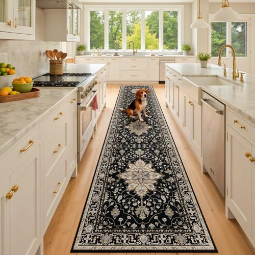 RELEANY Washable Area Rug, Runner 2'x10', Black/Neutral by RELEANY