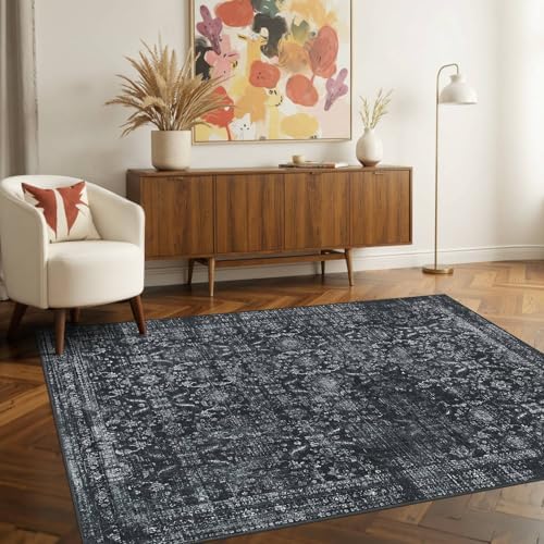 Rugxara Black 3x5 Rug for Entryway Bedroom Washable Area Rugs Carpet - Image 4
