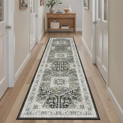 Madane Hallway Runner Rug 2x8 Washable Kitchen Rugs, Grey Green/Black Olive - Image 3