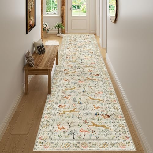 DUKINO 2.6x14 Runner Rug for Hallway, Washable Animal Rug Non Slip, Beige - Image 6