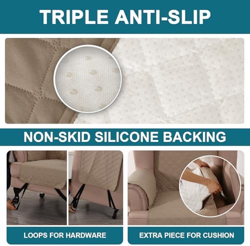 Turquoize 100% Waterproof Wing Chair Cover Wing Armchair Slipcovers, Taupe - Image 4