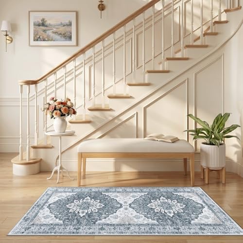 RELEANY Washable Area Rug, Runner 2'6"x5', Grey/White/Beige - Image 2