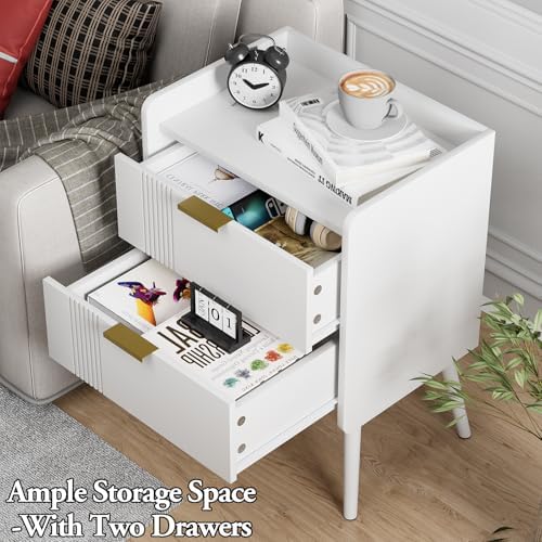 Aenuert White Nightstand Modern Bedside Table with 2 Storage Drawer, Small Night Stand, Wooden Sofa Side Table for Bedroom,Study Room and Small Spaces - Image 5