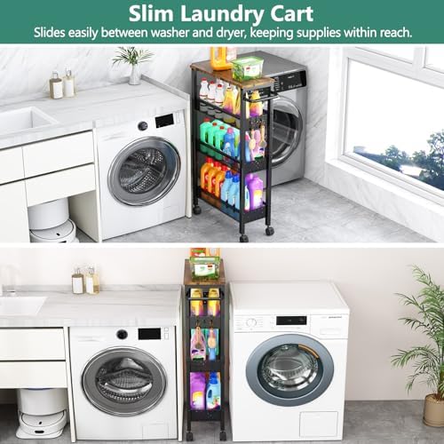 Vivihomety 4-Tier Slim Utility Rolling Laundry Cart with Wheels, Metal - Image 2