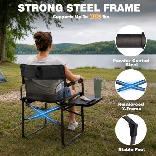 SUNNYFEEL Camping Director Chair with Side Table Portable Folding Chairs with Compact Size, Lawn Chair with Breathable Mesh, Cup Holder, Side Pocket & Carry Bag, 300LBS,Black - Image 5