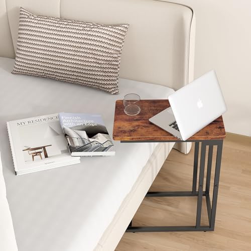 Yusong C Shaped End Table - Slide Under Sofa Couch Bed, Small Table for Small Spaces, Skinny Overbed, Coffee Drink Snack Table for Living Room, Rustic Brown - Image 5