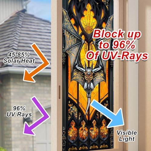 HOMETITUTE Gothic Bat Flame Privacy Window Film Cling 17.7x39.3 PVC - Image 3