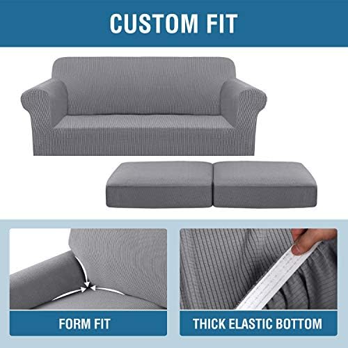 H.VERSAILTEX 3 Piece Stretch Sofa Covers for 2 Cushion Sofa Couch Covers for Living Room Furniture Cover (Base Cover Plus 2 Seat Cushion Covers) Thicker Jacquard Fabric(Large Sofa, Dove) - Image 4