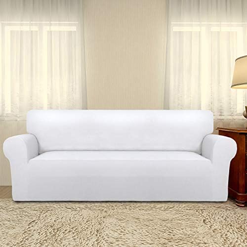 PureFit Stretch Oversized Couch Covers Fleece Sofa Slipcovers White - Image 2