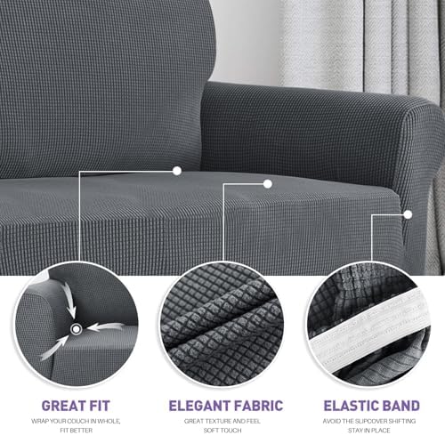 ZNSAYOTX Super Stretch Chair Slipcover Universal Sofa Chair Covers for Living Room Dogs Pet Furniture Protector Spandex Armchair Slipcovers with Anti Slip Foam Sticks (Dark Grey, Chair) - Image 3