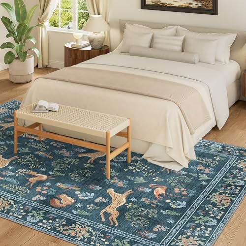DUKINO 5x7 Area Rugs, Washable Animal Rug for Living Room Non Slip, Blue - Image 5