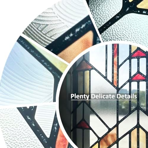 Original Hand Drawn Stained Glass Window Film Amber Geometry Patterns Inspired by Hollyhock House for Glass Window and Door, See Through 22.83"X114.17" - Image 5
