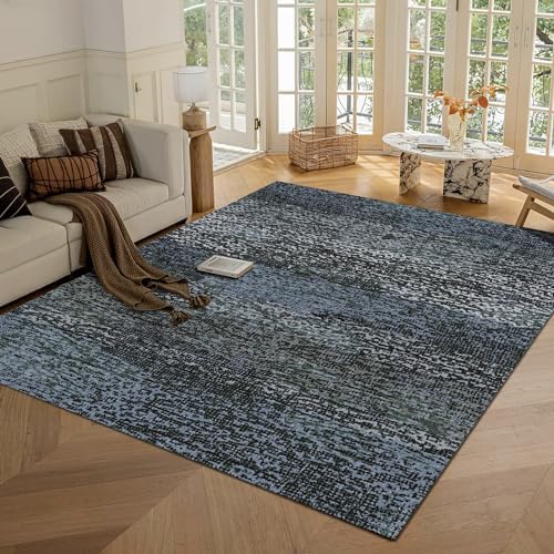 RUGSURE Washable Area Rug - 1/6 Thick - Stain & Water Resistant Non-Slip - Resistant Rug for Living Room, Bedroom, Nursery, Pet & Child Friendly, Vintage Charm Area Rugs (Darkgrey+Bule, 6' x 9') by RUGSURE