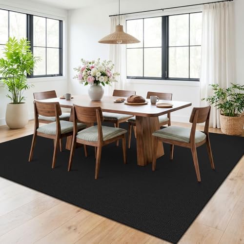 KOZYFLY Black 6x9 Dining Room Rugs, Washable Area Rug for Living Room, Non Slip Rugs for Bedroom, Braided Floor Carpet for Nursery, Office, Cotton Rug Home Indoor Decor, Black/Dark Grey - Image 2