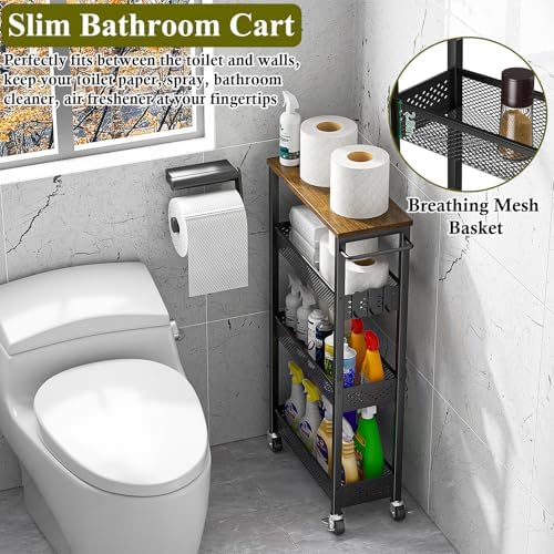 OKZEST 4-Tier Slim Rolling Storage Cart for Kitchen, Laundry Room, Bathroom - Image 2