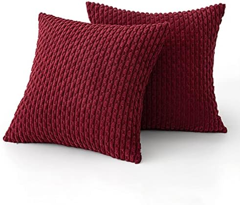 MIULEE Decorative Throw Pillow Covers 20x20 Burgundy Textured Corduroy - Image 6