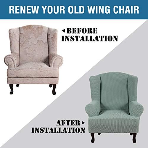 H.VERSAILTEX Wing Chair Slipcover Chair Covers for Wingback Chairs Wingback Chair Covers Slipcovers 1 Piece Stretch Sofa Cover Furniture Protector Soft Spandex Jacquard Checked Pattern, Sage - Image 4