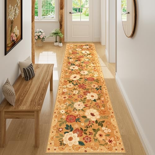 DUKINO 2x8 Runner Rug, Washable Runner Rug for Kitchen Non Slip, Orange by DUKINO