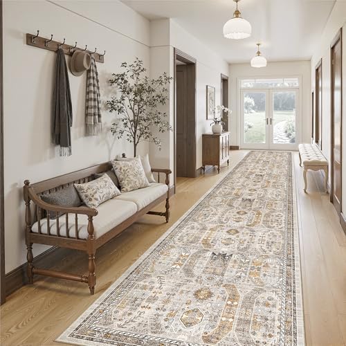 Madane Hallway Runner Rug 2'6''x14' Kitchen Runners Vintage, Brown/Gold by Madane