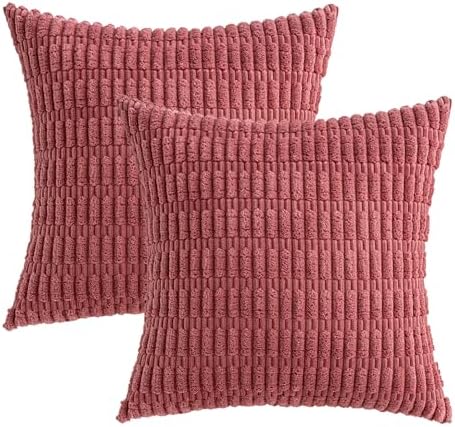MIULEE Corduroy Decorative Throw Pillow Covers 16x16 Crimson Pack of 2 - Image 6