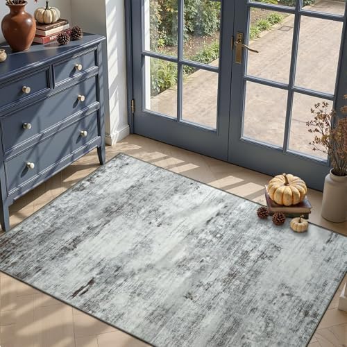 Toneed 3x5 Washable Non Slip Area Rugs for Bedroom Living Room, Grey by Toneed