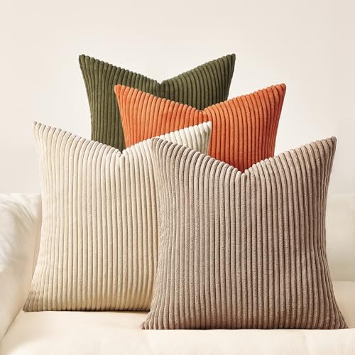 Topfinel Rust OliveGreen Throw Pillow Covers 18x18 Inch Set of 4 Boho Farmhouse Cushion Covers Soft Corduroy Fall Home Decor for Couch Bed Sofa Living Room by Topfinel