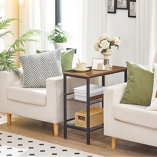 HOOBRO End Table, 3-Tier Narrow Side Table, Nightstand with 2 Flat or Slant Adjustable Shelves for Small Spaces, Hallway, Living Room, Bedroom, Sturdy, Easy Assembly, Rustic Brown and Black BF23BZ01G1 - Image 2