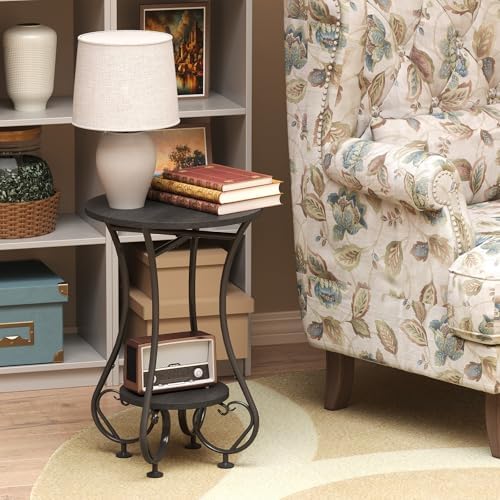 X-cosrack Small Round Side Table,Round End Table for Small Spaces - Black Metal Nightstand with Adjustable Feet,Couch Sofa Coffee Table,Retro Accent Table for Living Room Bedroom Balcony - Image 7