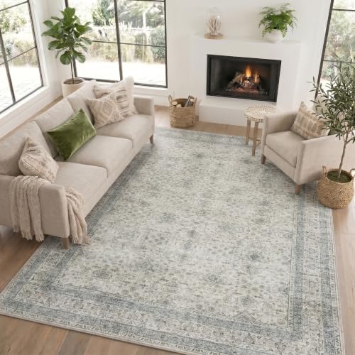 ReaLife Rugs Machine Washable Area Rug - Living Room Bedroom Bathroom Kitchen Entryway Office - Padded Low Pile Stain Resistant Premium - Boho Farmhouse Vintage - BEV - Green 5' x 7' by ReaLifeRugs