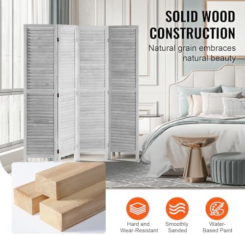 VEVOR Wood Room Divider, 4 Panel Folding Privacy Screen, 66.9 Inches Tall Indoor Wooden Partition, Portable Decoration Screen, for Room Separation, Home, Office, Restaurant & Bedroom (Light Grey) - Image 5
