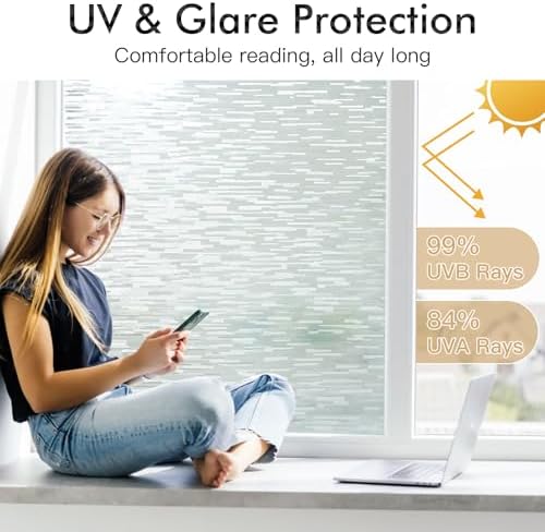 Haton Window Privacy Film, Frosted Stripe Non-Adhesive, 35.4" x 118.1" - Image 3
