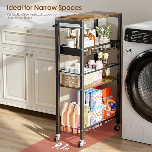 Slim Rolling Storage Cart, 4 Tier Narrow Storage Cart, 9.1in(W) - Image 2