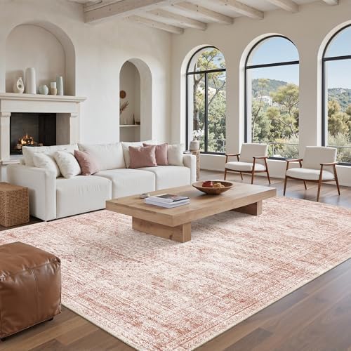 Soalmost 6x9 Area Rug for Living Room Washable Rugs Non-Slip Pink - Image 2