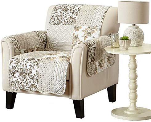 Great Bay Home Reversible Patchwork Chair Cover - Washable Slipcover Furniture Protector with Elastic Straps - Perfect for Kids & Pets - Box-Stitched Detail (Taupe) by GreatBayHome