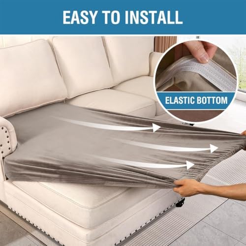 H.VERSAILTEX Velvet Stretch Individual Chaise Cover Sectional Couch Covers for L Shaped Sofa Both Left/Right Furniture Protector Seat Cushion Sofa Cover (1 Piece Chaise Cover, Taupe) - Image 4