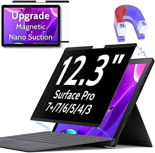 Peslv Magnetic Privacy Screen for Surface Pro 7+/7/6/5/4/3 12.3 Inch, Removable Anti Blue Light Glare Filter, Black Security Private Apy Block Protector by peslv