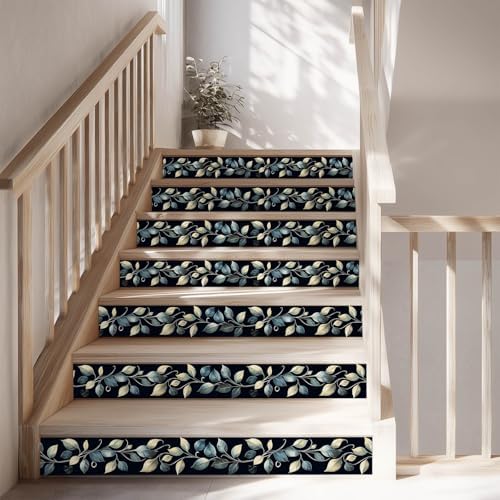 IVN Wallpaper Border Peel and Stick Wall Blue Leaves 4x196 Inch - Image 5